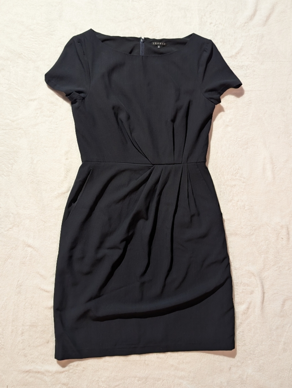 Theory Wool Classic Little Black Dress With Ruching